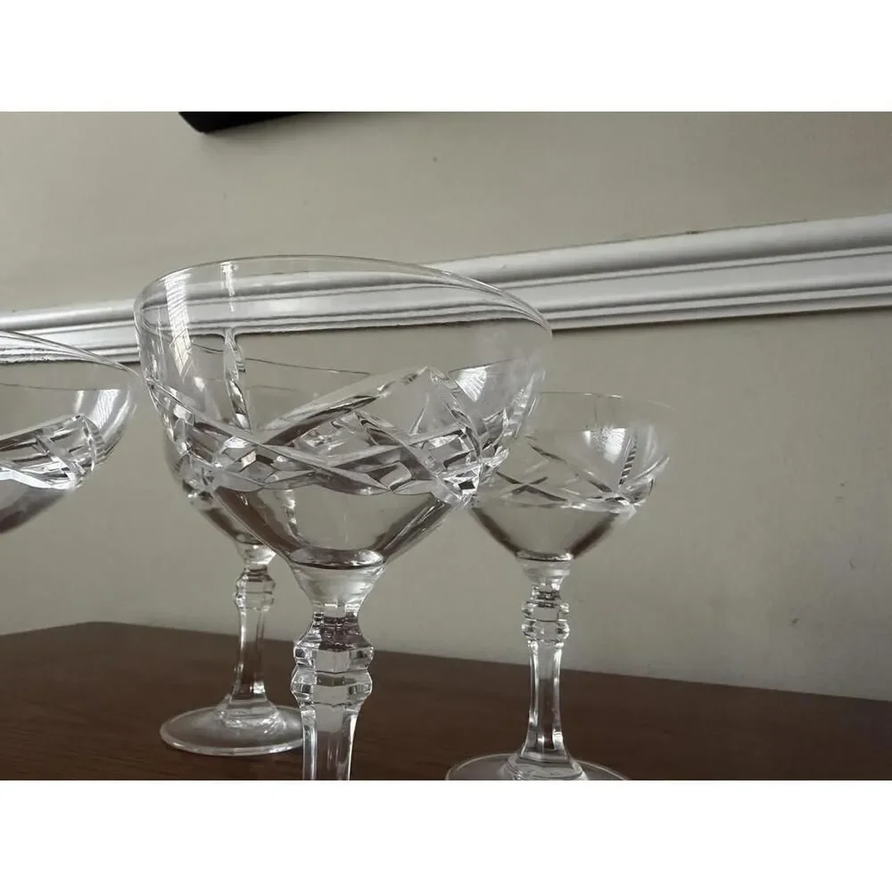 4 Vintage Tiffin-Franciscan Keats Pattern Coupe Champagne Glasses Crystal